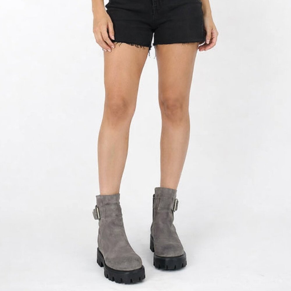 Kenneth Cole Black Label Grey Suede Lug Sole Moto Boots 5.5